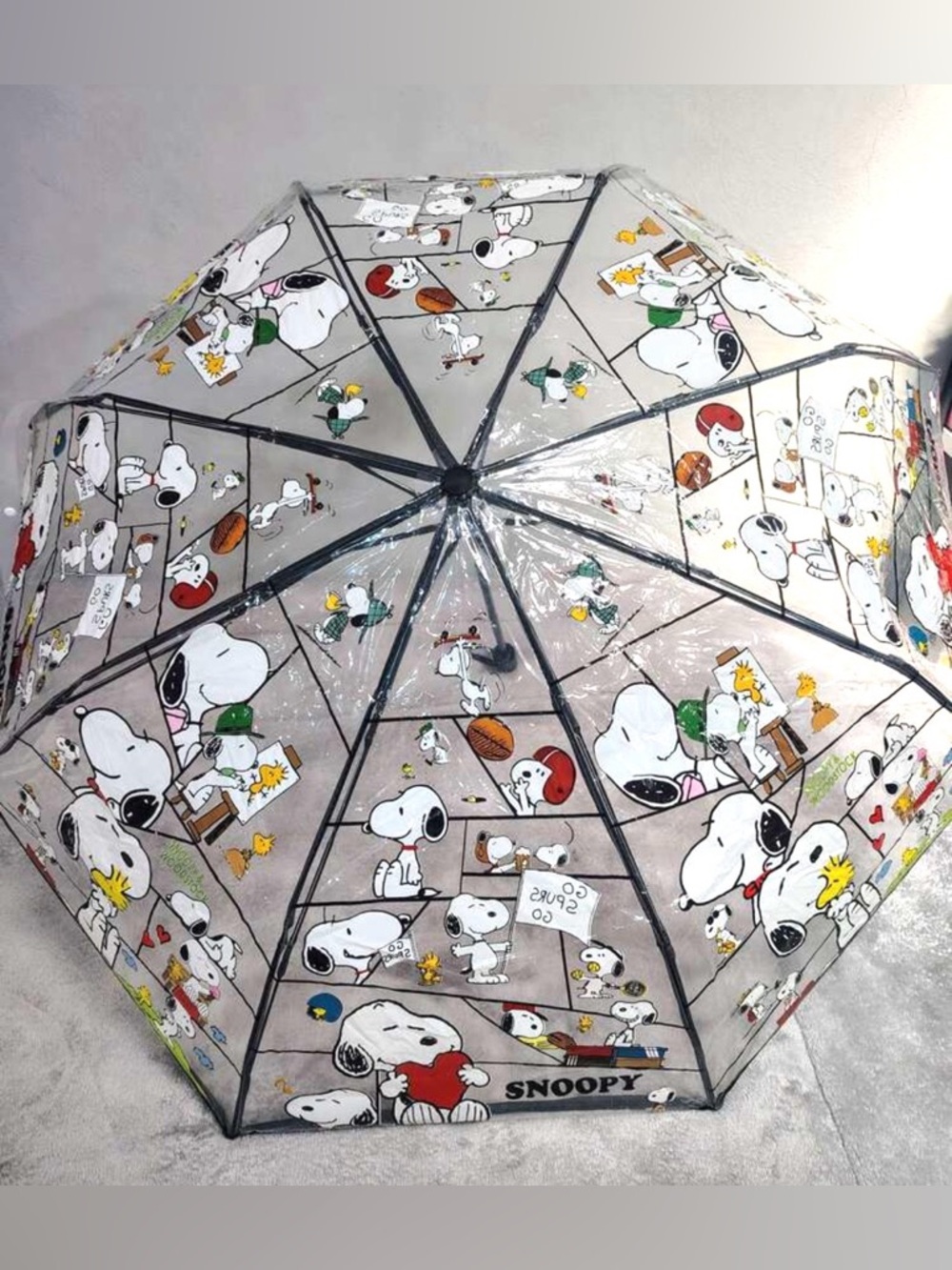 Snoopy Clear Dome Umbrella - White/Black Cartoon Print